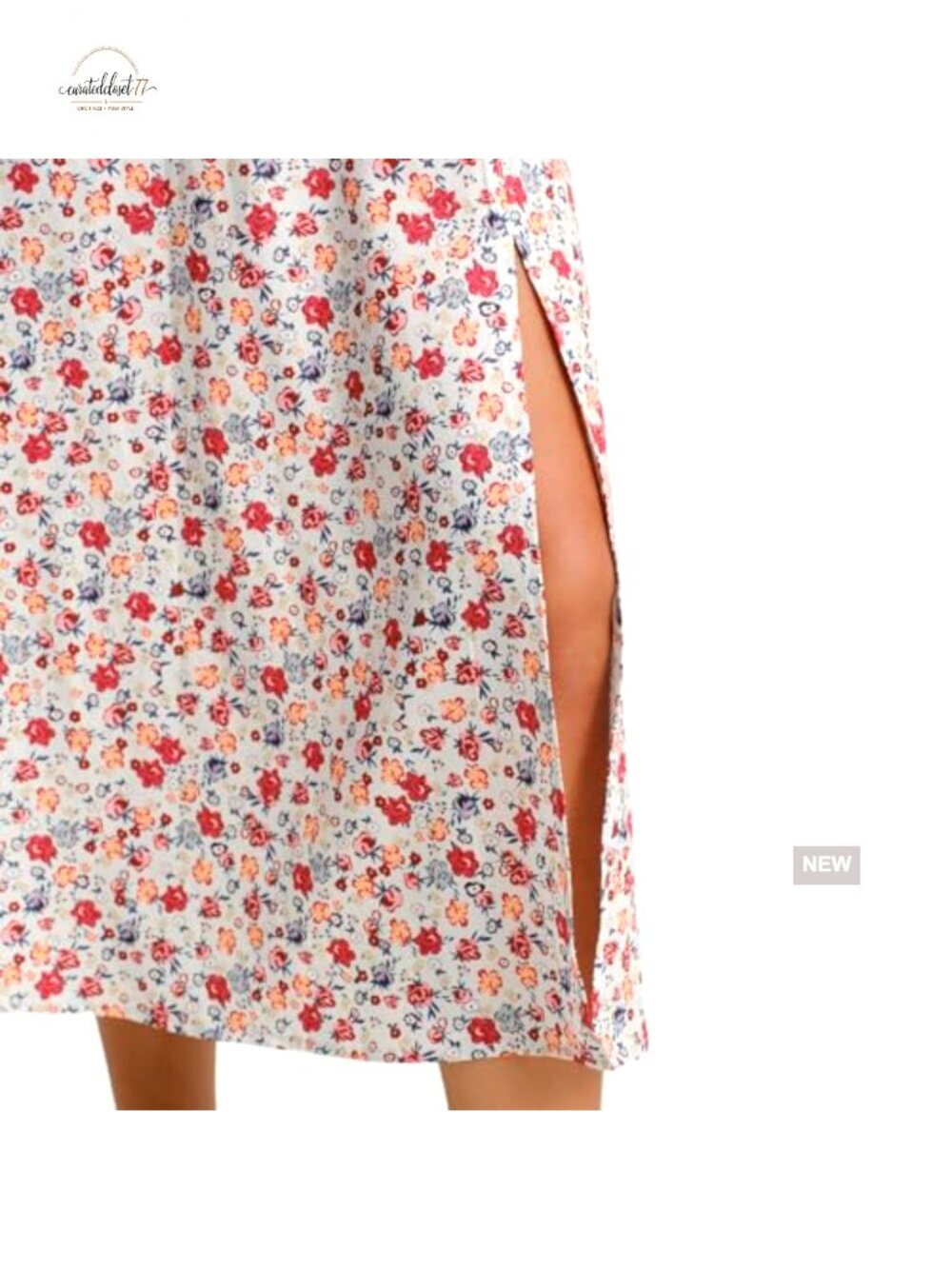 Summer Midi Dress Adjustable Bust Square Neck Floral A-Line - Picture 4 of 7